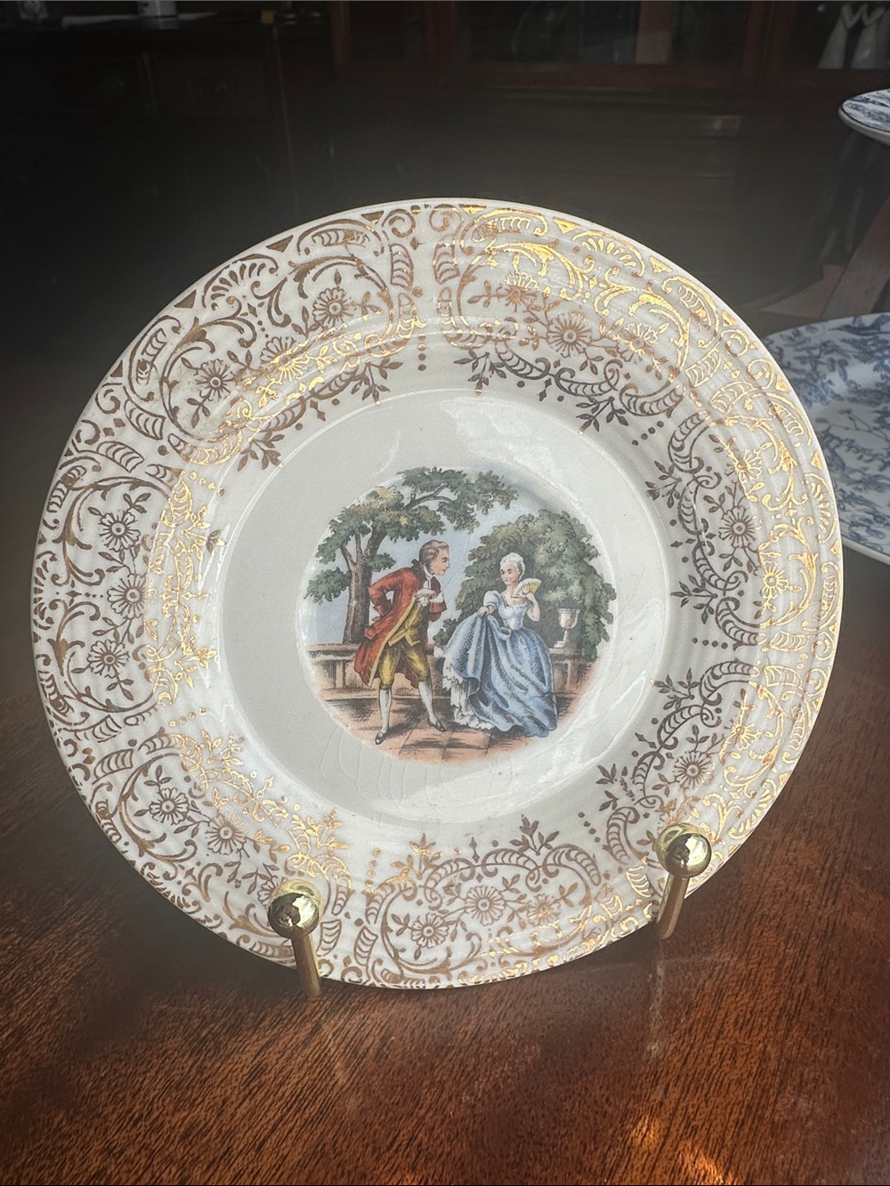 Vintage Courting Couple Gold Filigree 6" Cabinet Plate Saucer Japanese Emport